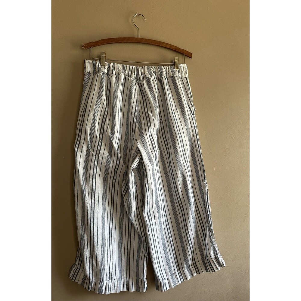 Ellen Tracy Pants Womens M Black Cream Striped Cropped Wide Leg Linen Coastal - Picture 5 of 9